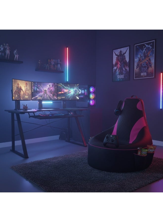 VELMORE Gaming Bean Bag Chair Cover ONLY – NO FILLING / WITHOUT BEANS | High-Back Quilted Seat, Side Pockets, Headphone Hanger & Water-Repellent Fabric - Pink - Image 4